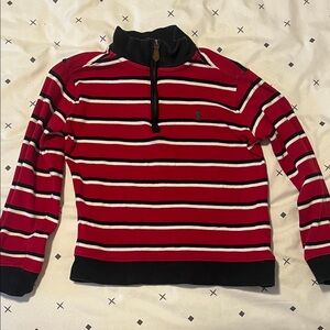 Polo by Ralph Lauren Boys Red and Black Striped Zip-Up Sweater